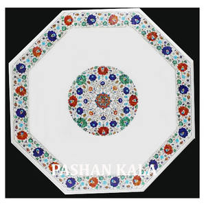 Handicraft Marble Inlaid Tea <b>Table</b> <b>Top</b> - Product Image 1