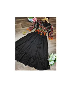 Full Sleeve Black Colour Rayon Fabric Dress For Women