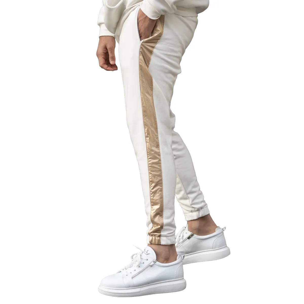 Erkek boy % 100% pamuk rahat Sweatpants Polyester yan çizgili kentsel Streetwear Premium kalite OEM toptan 2023