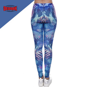 Macheda — Legging Sexy avec imprimé feuilles tropicales pour femme, pantalon extensible, taille haute, bleu, Fitness, nouveauté mode - Product Image 3