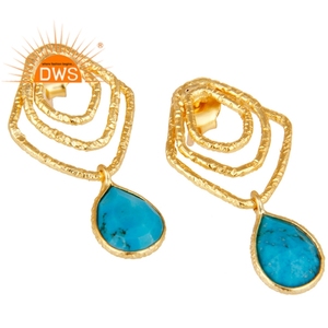 Naturel Pierre Gemme de Turquoise Boucle D'oreille En Argent Sterling Plaqué Or Boucles D'oreilles Pendantes Bijoux Fabricant - Product Image 2