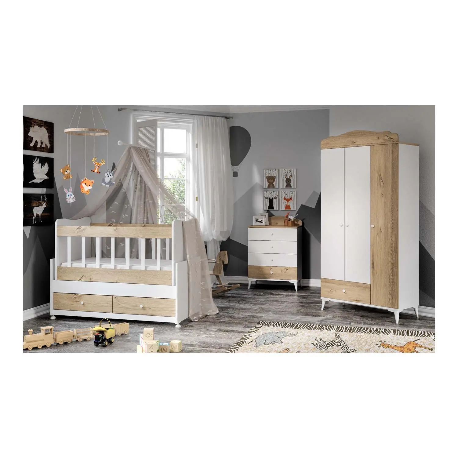 Kid Bedroom Set Best Price Baby Room Oak Sansa Eko 100% MDF All in One Furniture Child Room