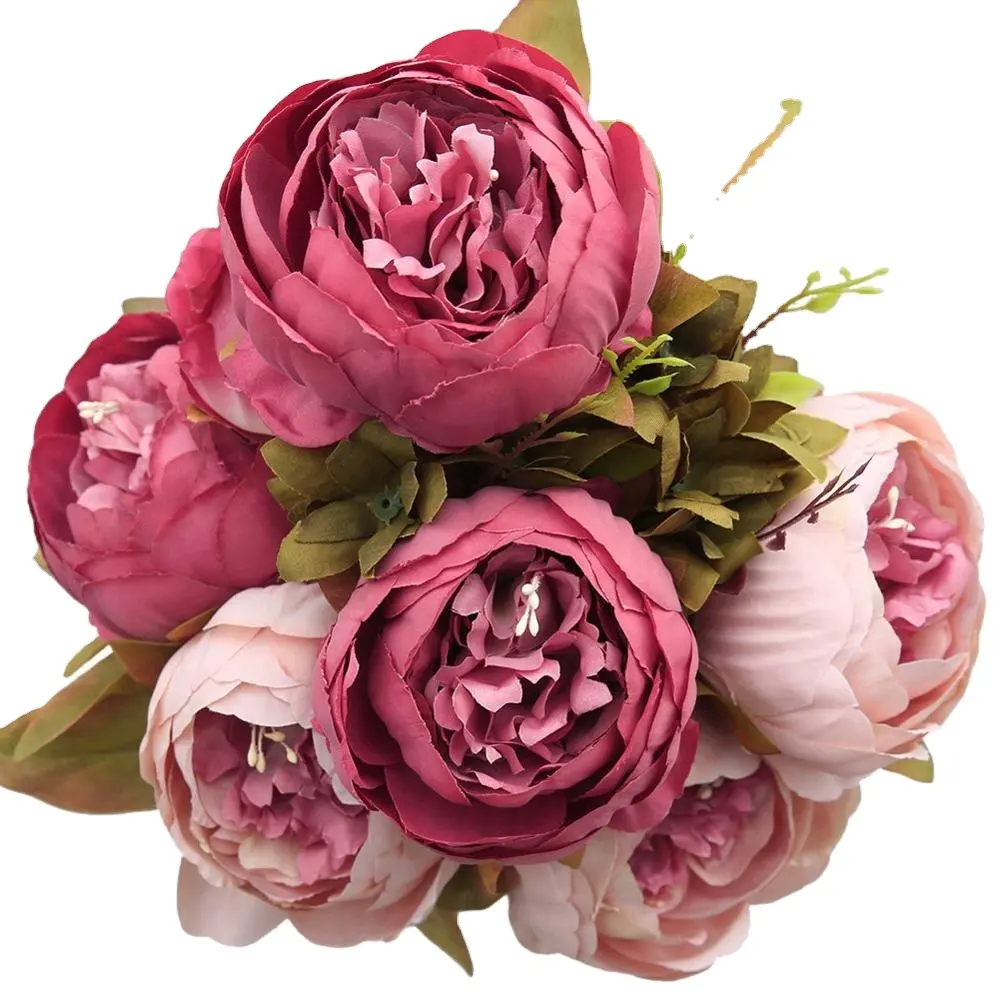 Amazon Hot Selling Factory Dropshipping Vintage Artificial Peony Silk Flowers Bouquet for Bridal Bouquet Home Wedding Decoration