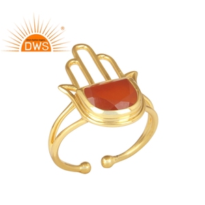 Anillo de Plata de Ley 925 con forma de mano de Hamas, anillo de piedras preciosas de ónix rojo, chapado en oro, proveedor de joyería - Product Image 1