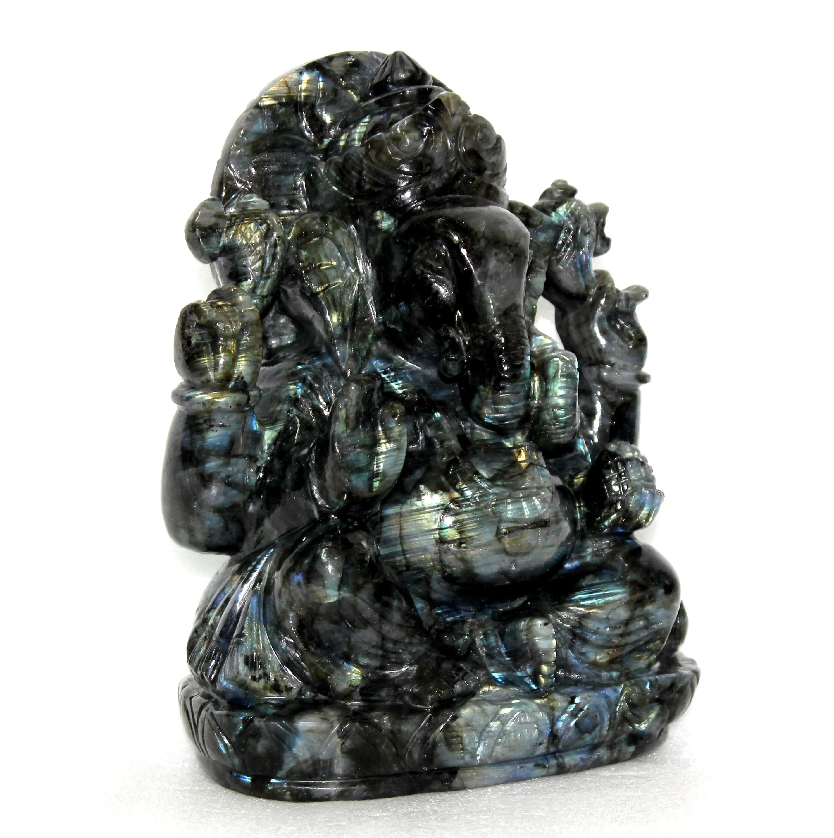 구매 최고 품질 자연 수제 인도 Labradorite Ganesha 조각 손으로 조각 동상 입상 조각