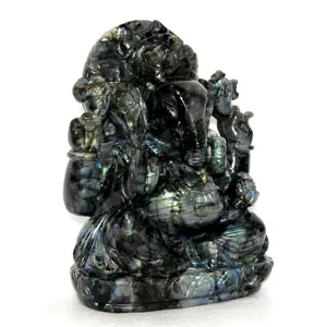 Купите высококачественную натуральную резьбу ручной работы в Индии Лабрадорит Ганеша скульптура ручной работы Статуэтка резьба
