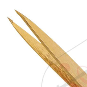 Pinzas para cejas de Punta puntiaguda dorada, Etiqueta Privada, de acero inoxidable de alta calidad, marca privada - Product Image 3