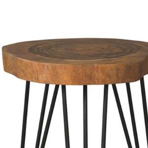 Luxury Round <b>Side</b> <b>Table</b> with Mango Wood Top Industrial Metal Base Beautiful Modern <b>Side</b> <b>table</b> Set Living Room Bedroom - Product Image 5