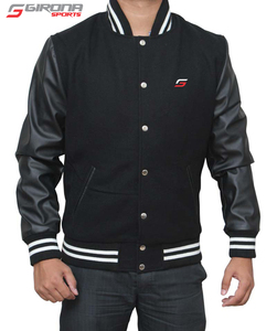 Blouson Bomber Varsity de Baseball Girona Personnalisé en Gros, Broderie sur Mesure, Laine Noire, Cuir, Imperméable - Product Image 1