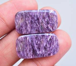 Par de Cabujones de Charoita Natural de Alta Calidad, 25-35mm, Piedras Sueltas Opalescentes Púrpuras para Grillz Dentales - Product Image 4