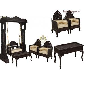 Conjunto de Sofá y Columpio Único para Sala de Estar, Sofá Negro Real con Columpio para Sala de Estar, Conjunto de Sofá y Columpio Tradicional Tallado a Mano, EE. UU. - Product Image 1