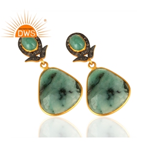 Boucles d'oreilles en or plaqué argent massif, vente en gros, bijoux d'émeraude et de diamant, pendentifs, fabrication de bijoux - Product Image 2