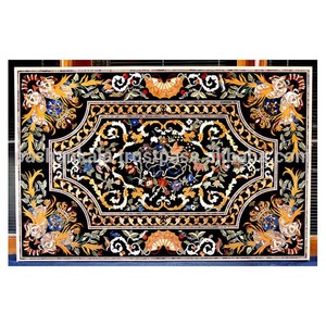 Noir Incrusté De Marbre Table À Manger - Product Image 1