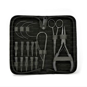 Alicates de acero inoxidable de tres agujeros Kit de herramientas de extensión de cabello de trama de acabado mate negro - Product Image 1