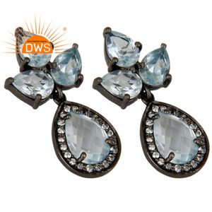 Pendiente de tuerca de diseño chapado en rodio para niña, Gema de Topacio azul y blanco glorioso, fabricante de joyería de plata 925 - Product Image 2