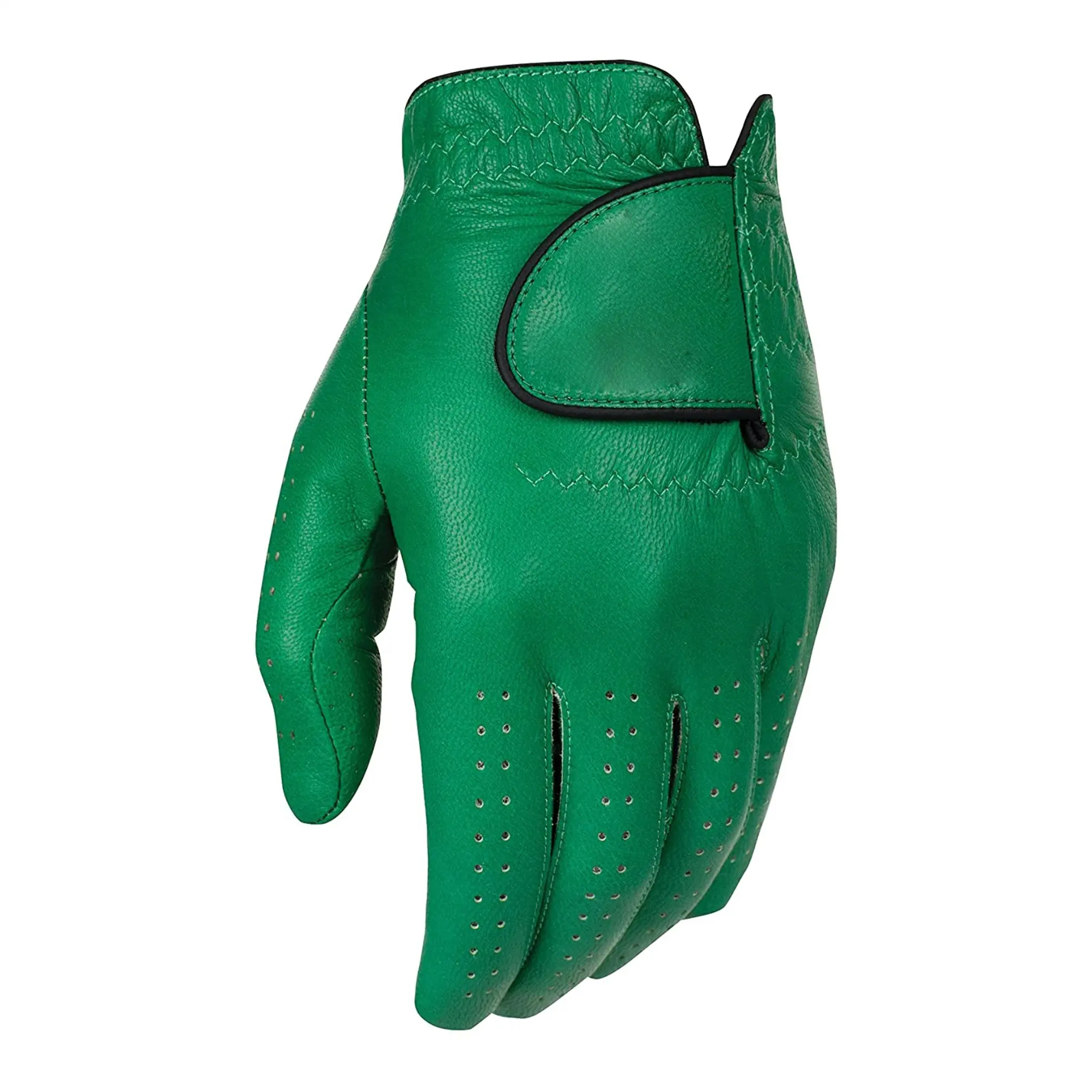 Özel yapılmış yumuşak yeşil deri siyah astar ile Golf eldiven kaliteli erkekler en çok satan için kullanılabilir