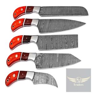 Custom Handmade Damascus 05 pcs Chef Knife Set Kitchen Knives Set With leather Sheath Cover {MS-51} - Product Image 3