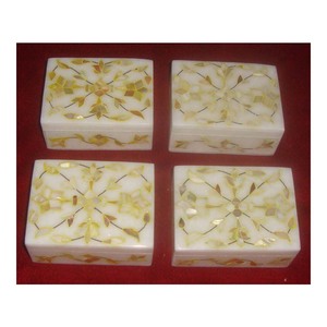 Decorative Yellow Mother Of Pearl <b>White</b> Marble Jewelry <b>Gift</b> <b>Boxes</b> - Product Image 1