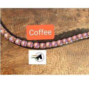 Bandeau de tête pour cheval en cuir laqué café, choix élégant, avec cristaux, système de changement rapide avec crochet et boucle, facile à changer - Product Image 4