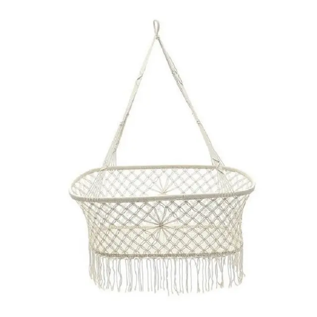 Lit hamac en macramé fait à la main balançoire pour bébé par Home Decor Inc. Mobilier extérieur intérieur 100% coton cordes et bois 25 pièces