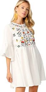 Robe tunique trapèze manches cloches, grande taille, style Floral brodé, motif Floral, nouvelle collection - Product Image 4