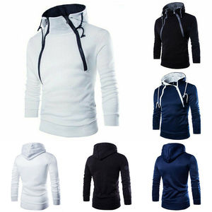 Cross Zipper up Stylish Stranded Collar Hoodies Polyester <b>Fleece</b> <b>Hoodie</b> <b>Mens</b> - Product Image 2