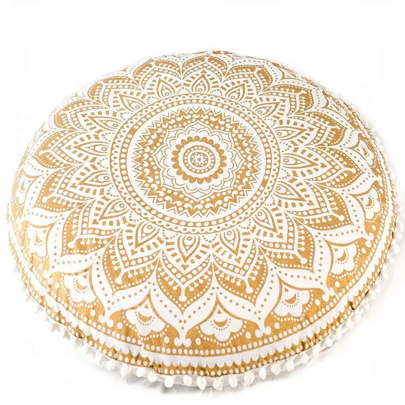 Neue Kollektion White Ombre Indian Mandala Boden kissen bezug Dekorative osmanische Hocker hülle 32 Zoll