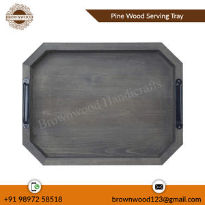 Plateau de service sculpté en bois de manguier avec poignées en métal Offre Spéciale Design unique Longue durabilité Fabricant et exportateur Vente en gros - Product Image 4