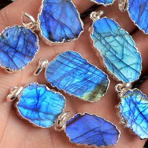 Labradorite Bleu Granit Dalle Laiton Suspension Boule Cuivre Galvanoplastie Collier Ras Du Cou Argent et Or Matériaux Principaux - Product Image 4