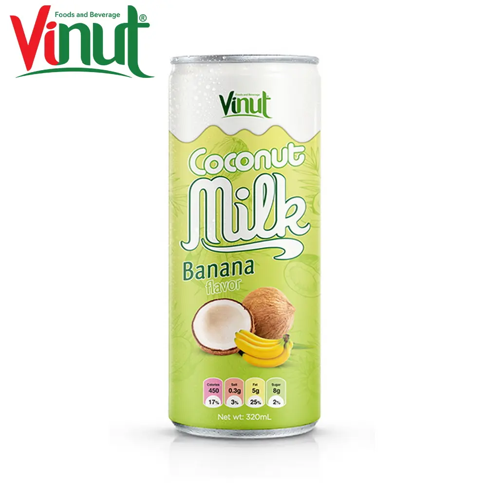 VINUT Can (estañado), sabor a plátano, fabricación de leche de coco, Etiqueta Privada, venta al por mayor, entrega al cliente, 320ml