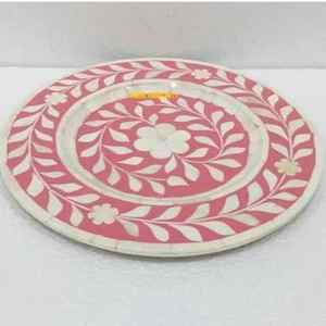 Vente directe d'usine, plateau de service en bois d'acacia à incrustations, plateau artisanal de qualité en nacre indienne, 34x34 cm, hôtel - Product Image 5