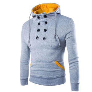 Sweat à capuche gris pour hommes fabriqué en usine Design décontracté confortable avec bouton avant Meilleurs prix - Product Image 1