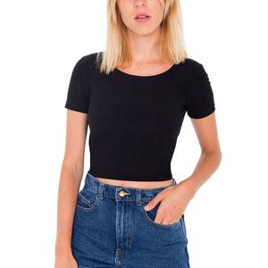Camiseta 100% de algodón para mujer, top de manga corta con cuello redondo bordado personalizado, Top corto sin mangas, camiseta sexy con logo impreso - Product Image 4