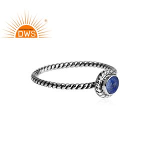 Anillo de Plata de Ley 925 oxidado con diseño trenzado, Gema lapislázuli de corte redondo Natural, anillo apilable, fabricante de joyería - Product Image 2