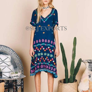 Vestido de verano perfecto para playa, bordado colorido, de algodón, de manga corta, con tirantes finos - Product Image 2