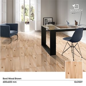 พื้นผิวไม้ที่สมบูรณ์แบบสีน้ำตาลอ่อนกระเบื้องพอร์ซเลนขัดเงากันลื่นขนาด600x600มม. - Product Image 2