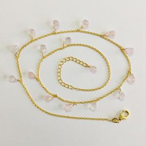 Pierres précieuses en argent Sterling 925, Quartz Rose plaqué or pur, à la mode, 45 cm Lien Chaîne Réglable Collier - Product Image 4