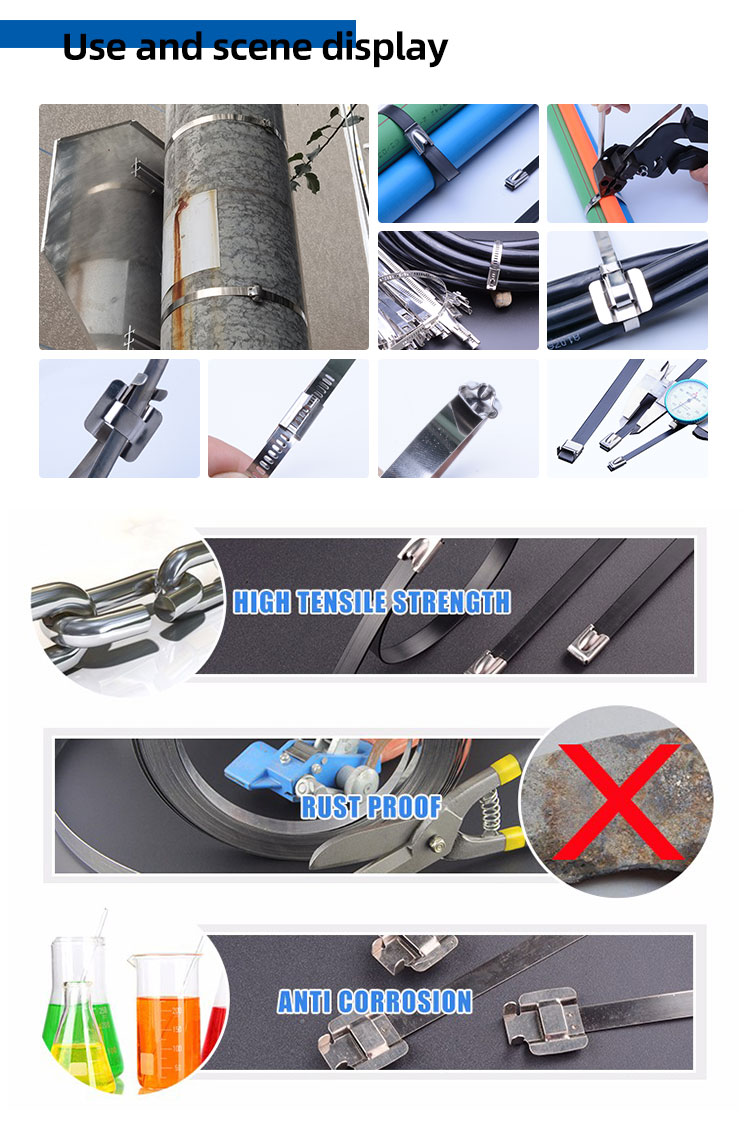 4.6*300mm Industrial Cable Zip Ties Stainless Steel SS304
