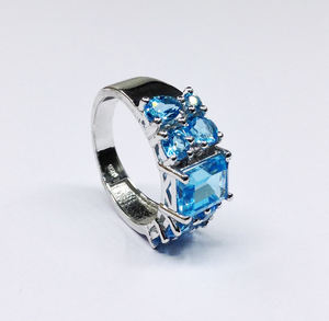 Bagues en pierre précieuse en topaze bleue, argent Sterling 925, plaqué or, fait à la main, bon marché quantité minimale de commande vente en gros - Product Image 3