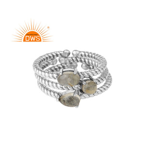 Anillo de Piedra Preciosa de Rutilo Dorado Natural, Hecho a Mano, Ajustable, de Plata de Ley, Juego de Anillos Apilables, Fabricante de Joyería - Product Image 1