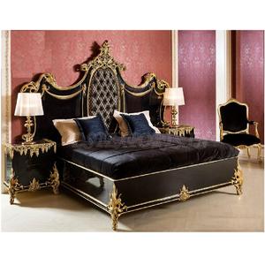 Ensemble de meubles de chambre à coucher de luxe ultra-luxe en bois de teck royal avec finition or noir et sculptures dorées - Product Image 1