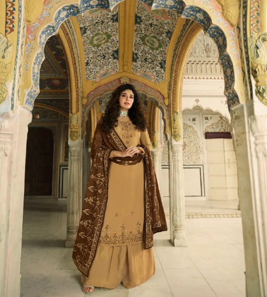 traditional wear exclusive heavy look pure bemberg silk embroidery with hand work suit in india wholesale Rate