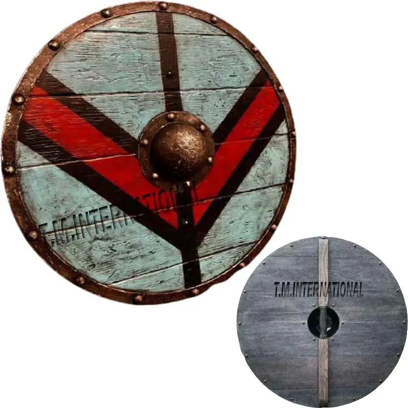 Guerriero medievale in legno e acciaio Viking Round Shield Armor Templar 24 pollici scudo fatto a mano scudo in legno rosso