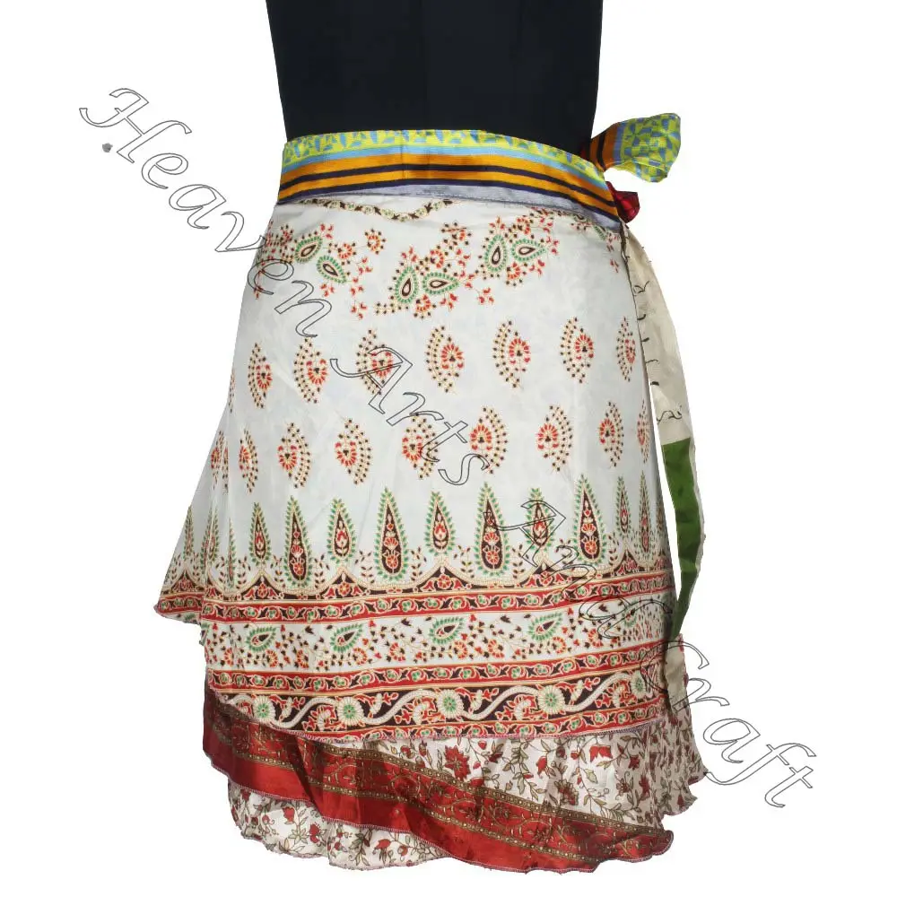 2023 Damesmode Zijden Wikkel Mini Rok Stijl Indian Vintage Magic Wrap Zijde Sari Mini Rok Sws355 Zigeuner Hippie Boho Indian
