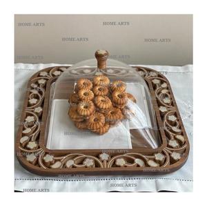 Serveur de dattes de gâteau en bois avec couvercle en acrylique Plateau de dattes de chocolats de la plus grande qualité avec couvercle pour la meilleure vente - Product Image 1