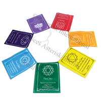 Drapeau de prière tibétain éco-responsable sept chakras en tissu polyester/coton, imprimé numérique/sérigraphié, forme rectangulaire, intérieur/extérieur