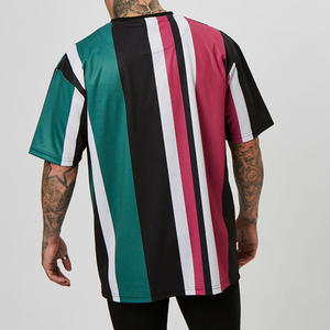 T-shirt col ras du cou en coton et Polyester pour hommes, rayures verticales, vêtements de sport multicolores, vente en gros, - Product Image 3