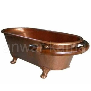 Bañera de cobre hecha a mano con mango de madera de teca - Product Image 3