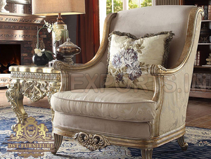 Luxury Gold Wooden Crafted Living Room Sofa Set Luxurious Wooden Carved Living Room Sofa Exclusive Teak Carved Living Sofa Set - Product Image 4