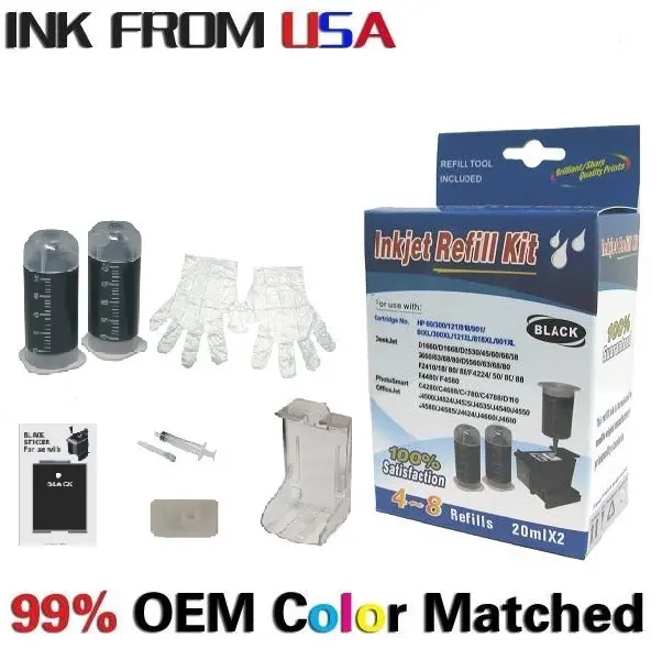 Kits de recarga de tinta de inyección de tinta, Compatible con HP 60, 61, 62, 300, 301, 121, 122, 818, 862, 302, 304, 100%